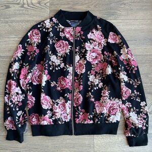SHEN Floral Black and Pink Bomber Jacket